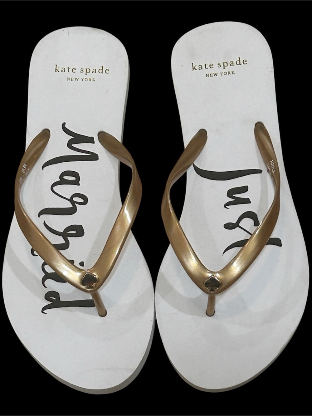 kate spade metallic gold thong sandals with white footbed